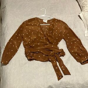 Sezane Brown and white polka dot silk top